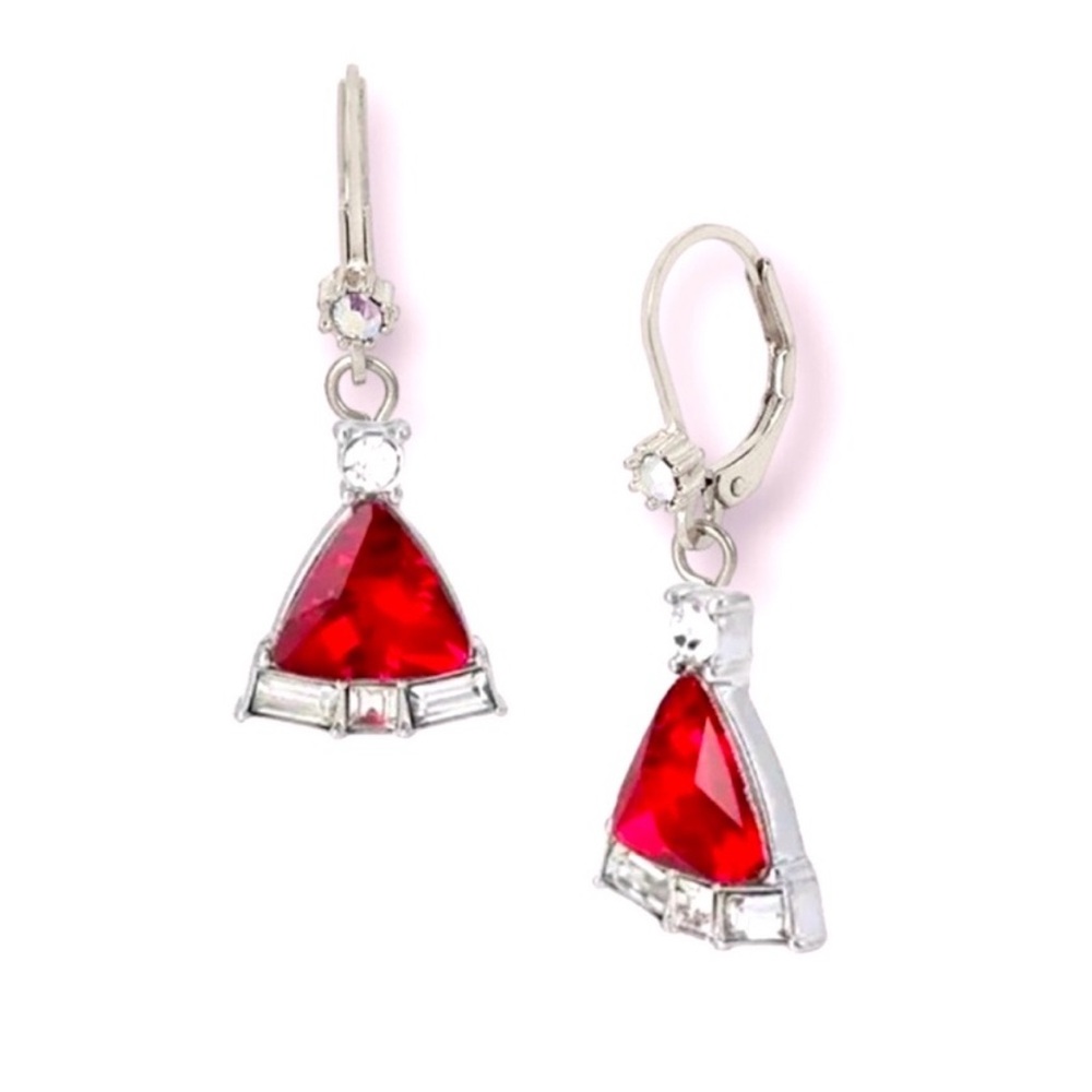 Betsey Johnson Red Santa Hat Drop Dangling Silver Earrings